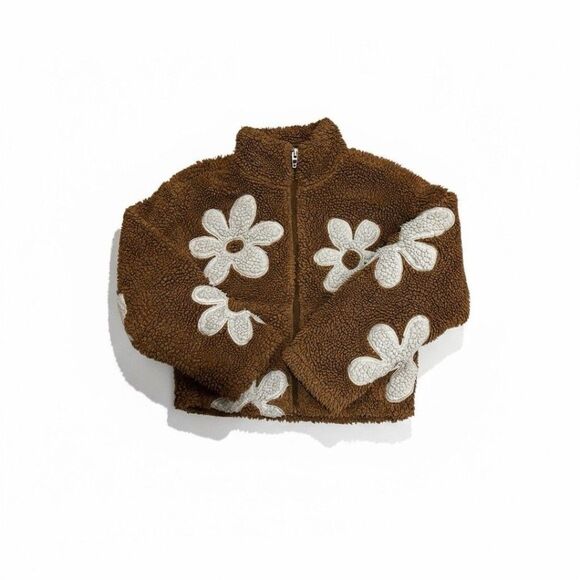 BLANKNYC Brown Floral Faux Shearling Flower Child Jacket Size XS - Picture 9 of 12